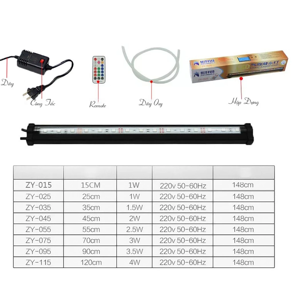 Đèn LED Cho Hồ Thủy Sinh ZY-075 - Có Remote Chỉnh Màu 70cm - Ảnh 3