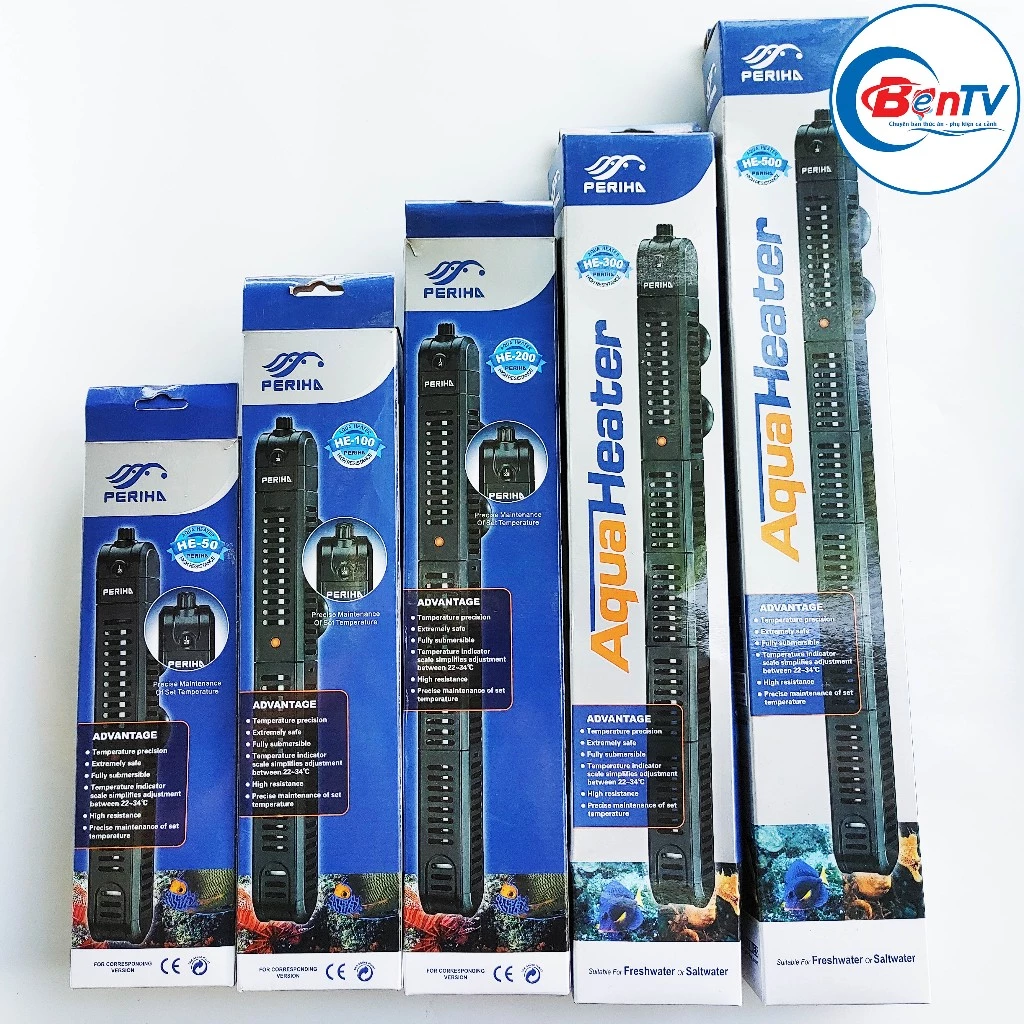 Máy Sưởi Bể Cá Periha 50W 100W 200W 300W 500W - Có Vỏ Bọc Chống Bỏng Cá